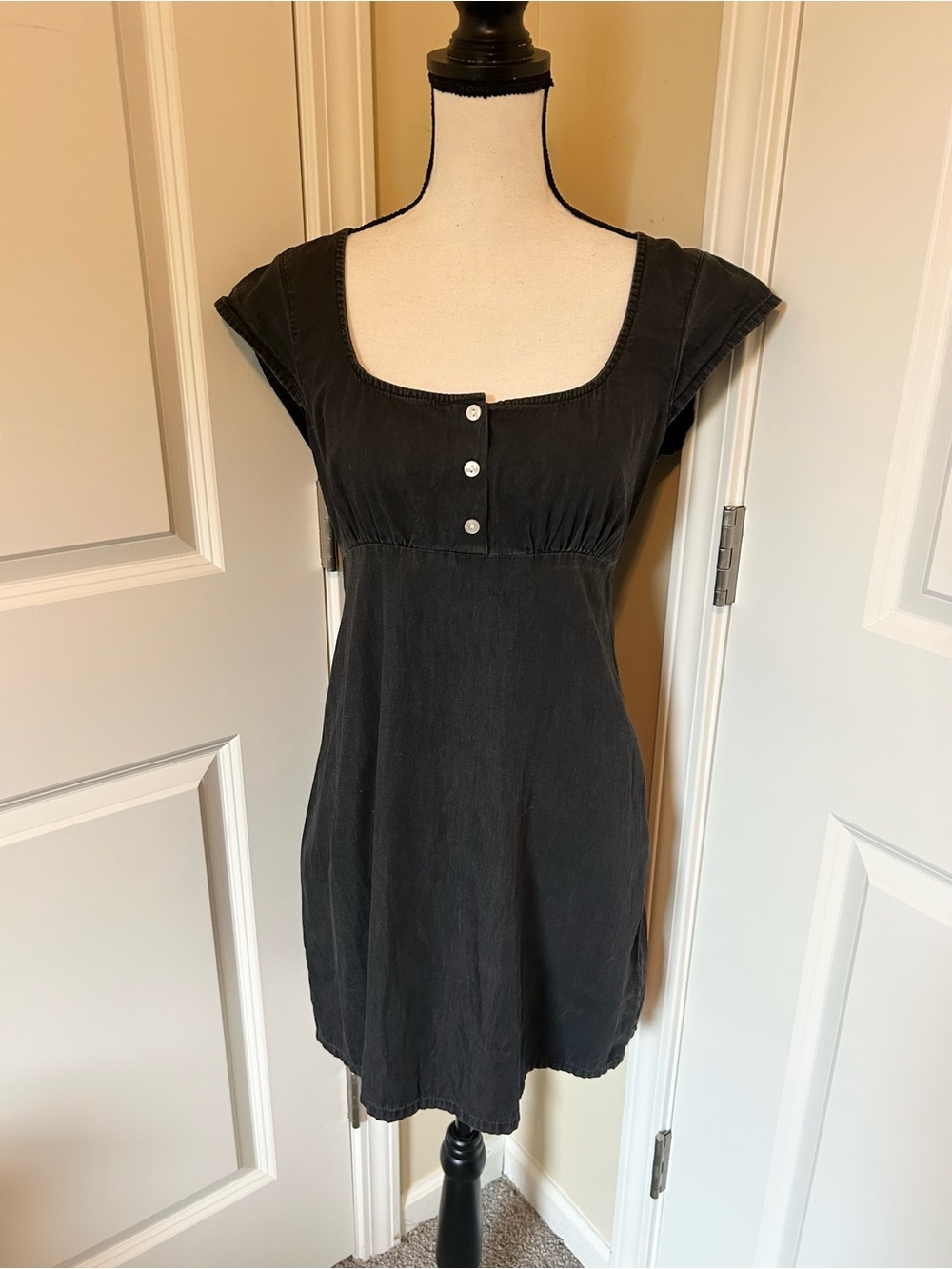 ASOS Black denim look dress with Scoop Neck and short sleeves